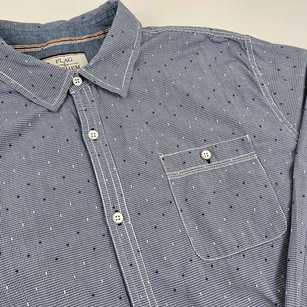 Flag & Anthem Mens XXL Button Down Shirt Blue Micro Check Cotton Heritage